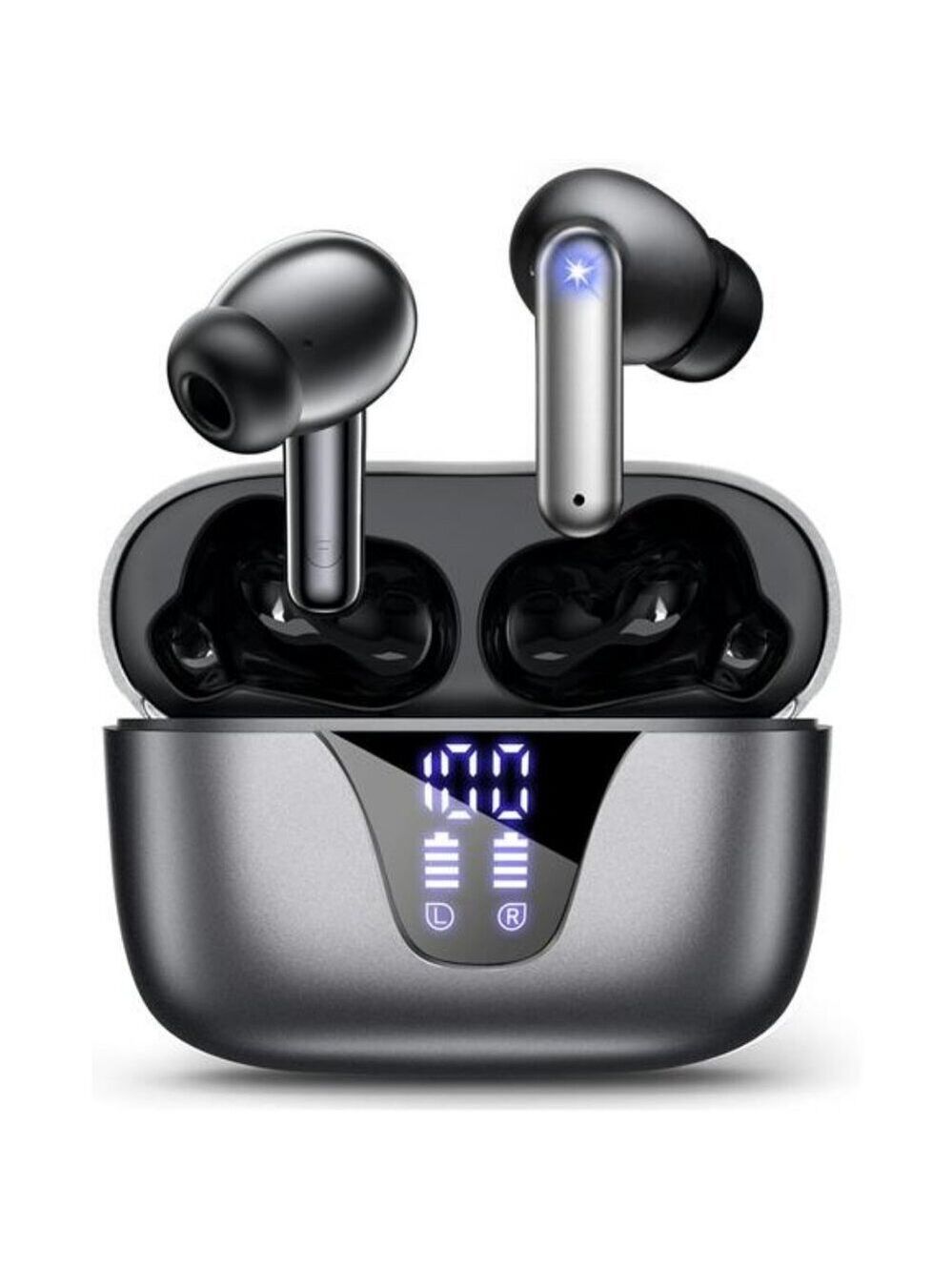 Wireless Bluetooth Earbuds 50H Playtime Mic Waterproof LED Display Black
